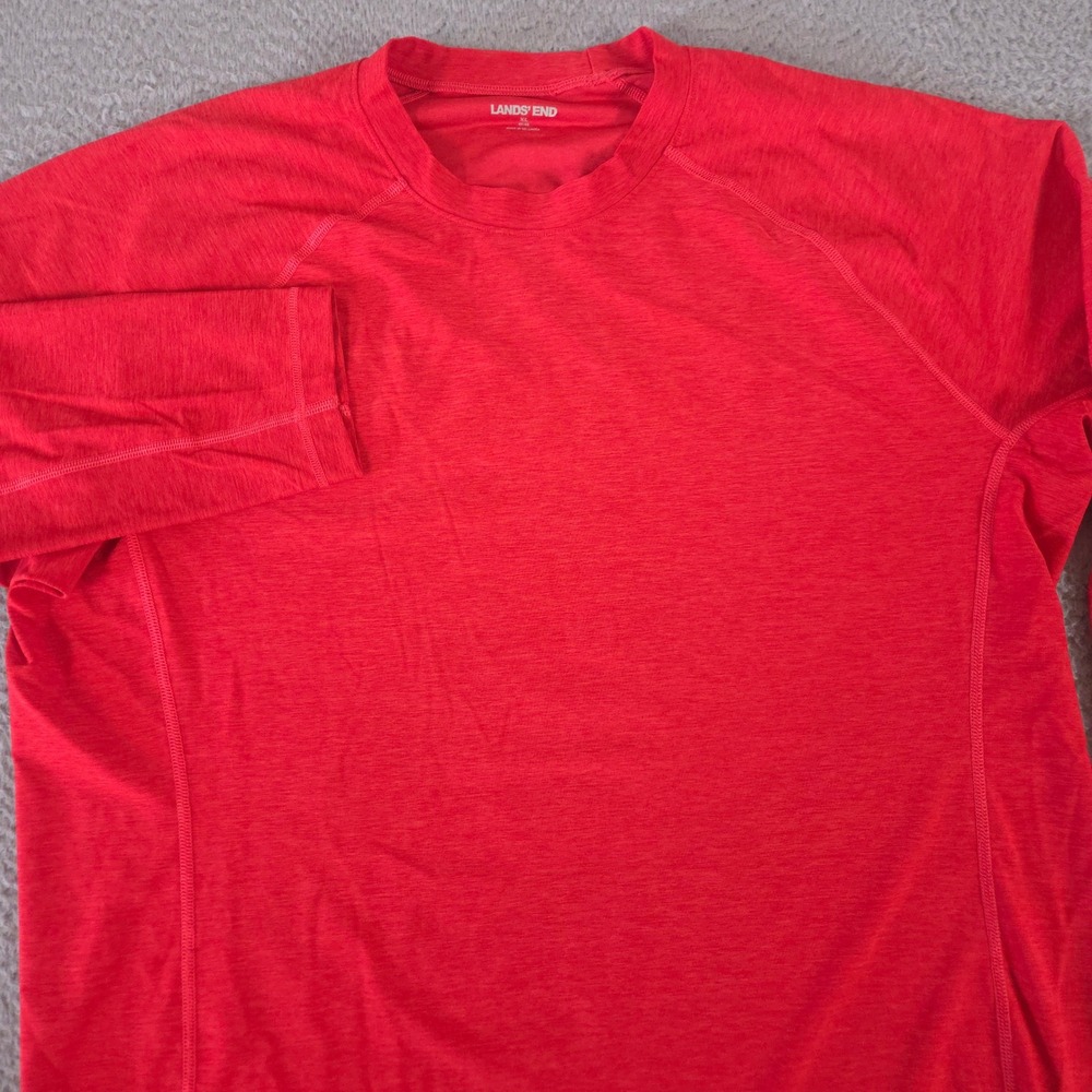 Lands' End Shirt Men XL Red Long Sleeve Polyester Spandex Active Performance Top
